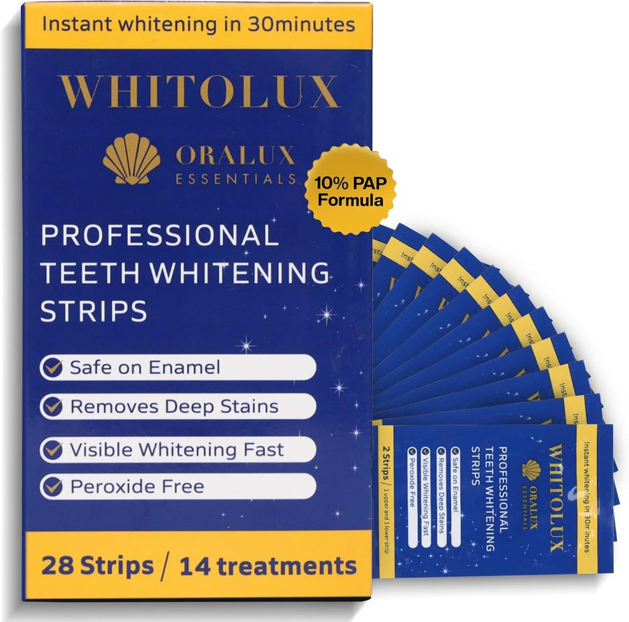 WHITOLUX professional teeth whitening strips box and sachets